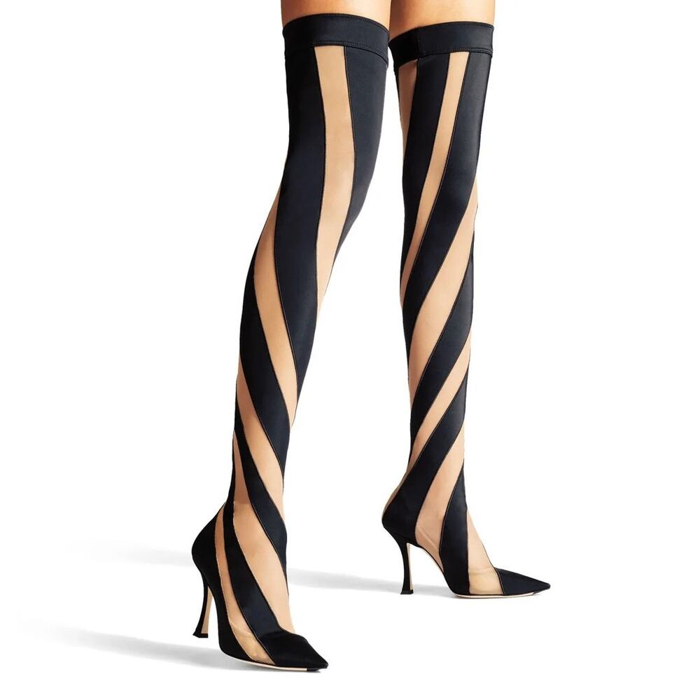 Jimmy Choo x Mugler Over The Knee Sock Boots Mob Wife Party Cocktail Designer 5